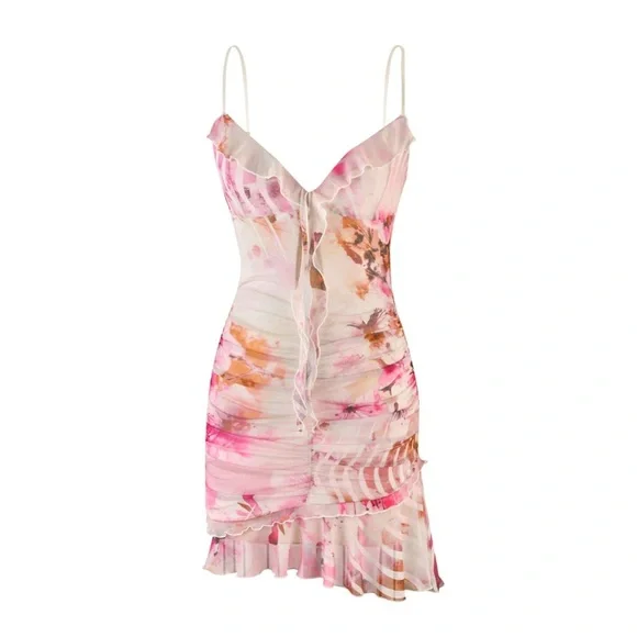 🔥 TIGER MIST CARLY mini Dress SIZE XS Pink and cream - Picture 2 of 9